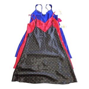 Morgan Taylor Intimates Womens Silky Nightgown Bundle of 3 Heart Polka Dot S